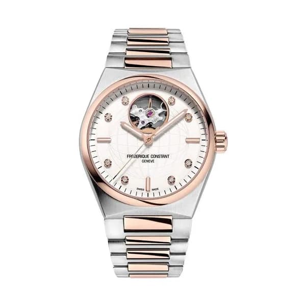Frédérique Constant Montre Frédérique Constant Highlife Ladies Heart Beat Or rose automatique cadran argent bracelet acier et or rose 34 mm
