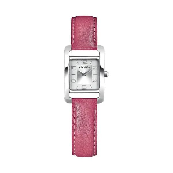 Michel Herbelin Montre Michel Herbelin V Avenue quartz cadran argent chiffres arabes bracelet cuir rose 20,5 x 19 mm