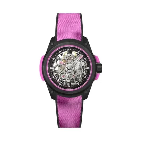 NORQAIN Montre Norqain Wild One Skeleton 39mm Hyper Pink Bracelet Caoutchouc
