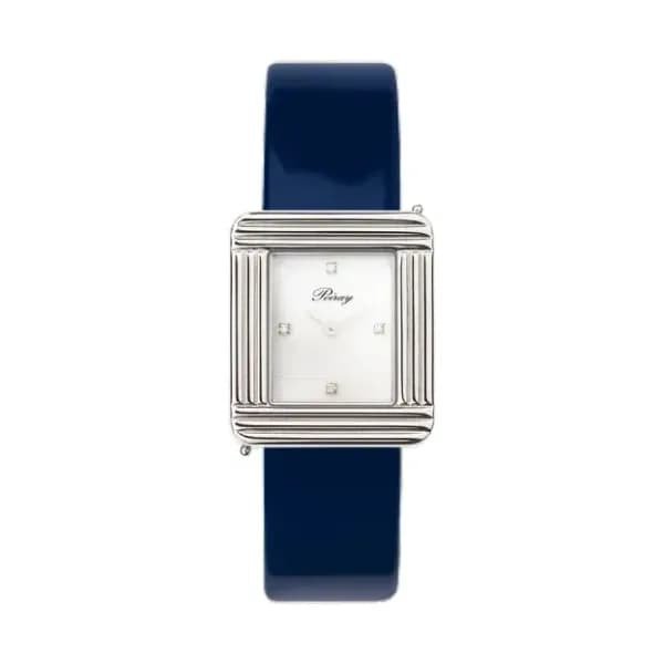 Poiray Montre Poiray Ma Première Cadran Blanc Serti Bracelet Veau Vernis Marine