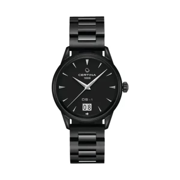 Certina Montre Certina DS-1 41mm Big Date Powermatic 80 Cadran Noir Bracelet Acier inoxydable PVD