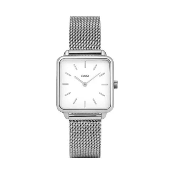Cluse La Tétragone Watch Mesh, White, Silver Colour