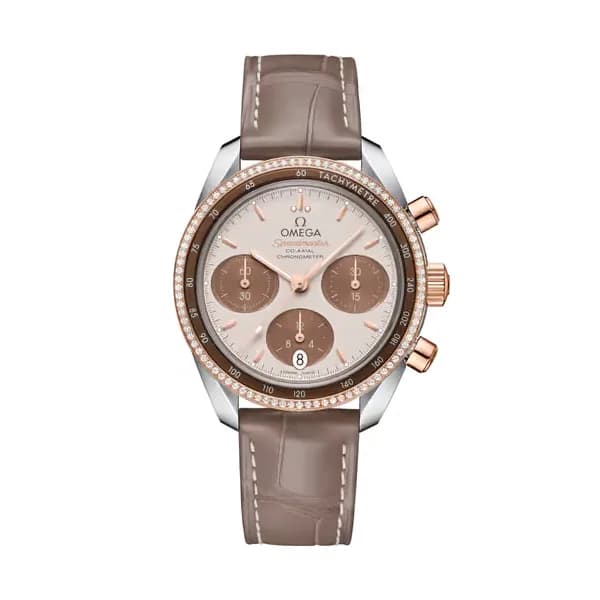 Omega Speedmaster 38 mm, acier - or « Sedna™ » sur bracelet en cuir