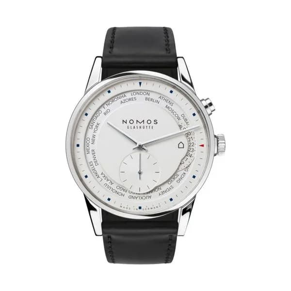 Nomos Montre NOMOS Zürich world time automatique bracelet cuir véritable noir 39,9 mm