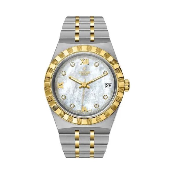 Tudor Montre Tudor Royal automatique cadran nacre blanche bracelet acier et or jaune 34 mm