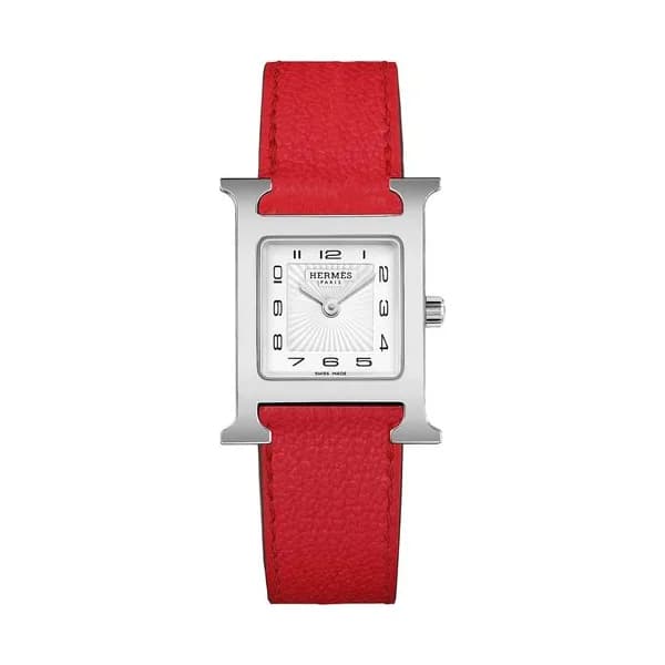 Hermès Montre HERMÈS Heure H Petit Modèle quartz cadran blanc bracelet cuir rouge 25 mm