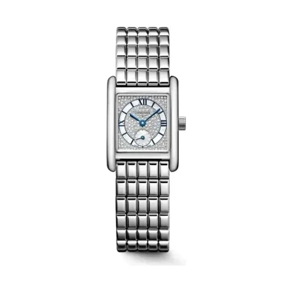Longines Montre Longines Mini Dolcevita 21,50 x 29 mm Quartz Cadran Neige Serti Bracelet Acier