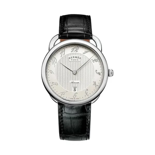 Hermès Montre HERMÈS Arceau automatique cadran blanc bracelet cuir marron foncé 40 mm