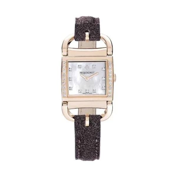 Pequignet E. Montre Pequignet Attellage Quartz - Cadran Nacre Blanc - Bracelet Paillettes marron - 5896509CD-CPM