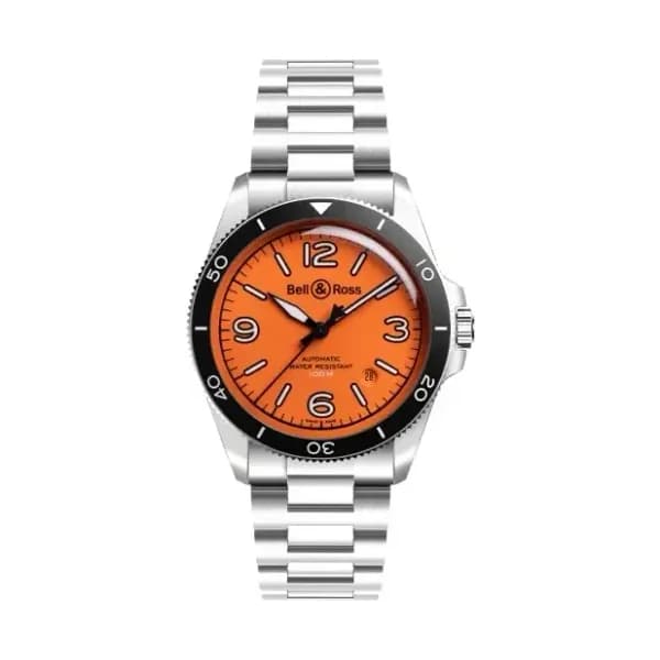 Bell & Ross Montre BELL &amp; ROSS BR V2-92 Orange Bracelet Acier