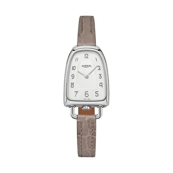 Hermès Montre HERMÈS Galop d'Hermès Moyen Modèle quartz cadran argent bracelet cuir étoupe 32 mm