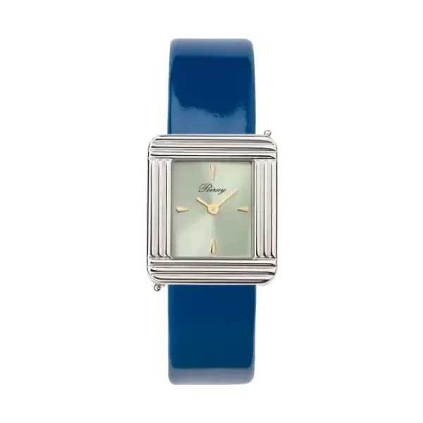 Poiray Montre Poiray Ma Première Acier Cadran Vert Bracelet Veau Vernis Bleu