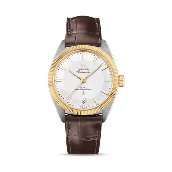 Omega Montre Omega Constellation Globemaster Co-Axial Master Chronometer cadran argent bracelet cuir brun 39 mm