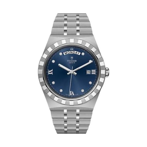 Tudor Montre Tudor Royal automatique guichet jour index diamants cadran bleu bracelet acier 41 mm