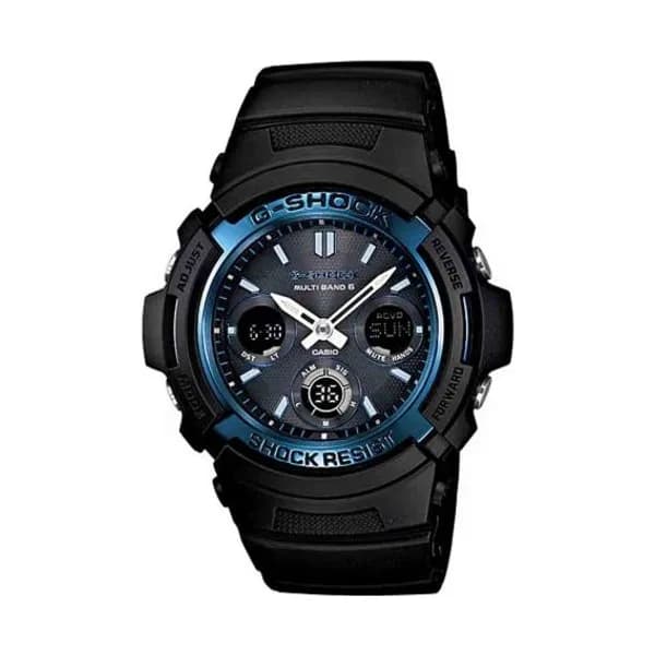 Casio Montre GShock Classic - Série AWG-M100 - Noir & Bleu 52 × 46.4 mm- AWG-M100A-1A