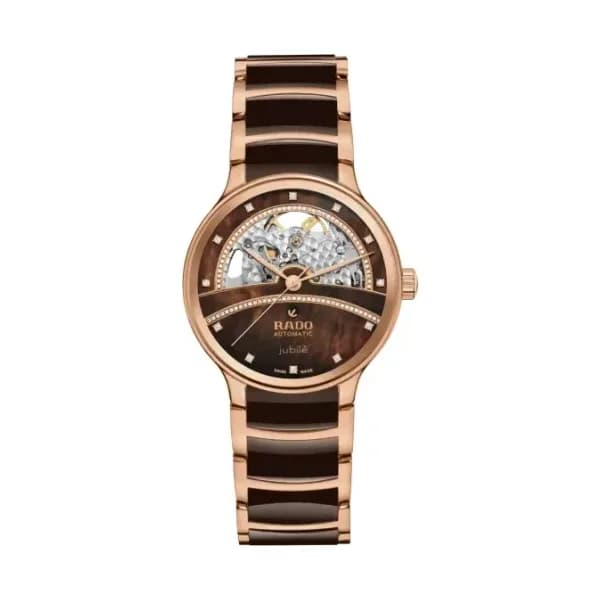Rado Montre Rado Centrix Auto Diamonds Open Heart Cadran Nacre Brun Serti 35mm