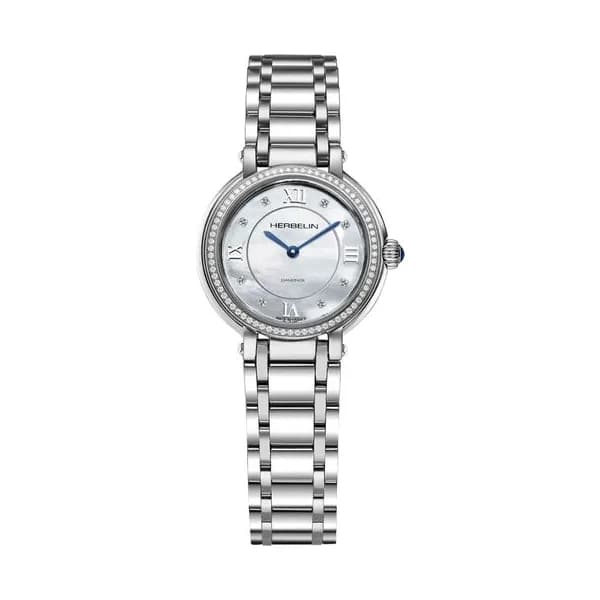 Michel Herbelin Montre Herbelin Galet Diamants quartz cadran nacre bracelet acier 28 mm