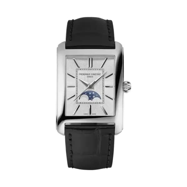 Frédérique Constant Montre Frédérique Constant Classics Carrée Moonphase Automatique Automatique Cadran Argent Bracelet Cuir - FC-333S4C6