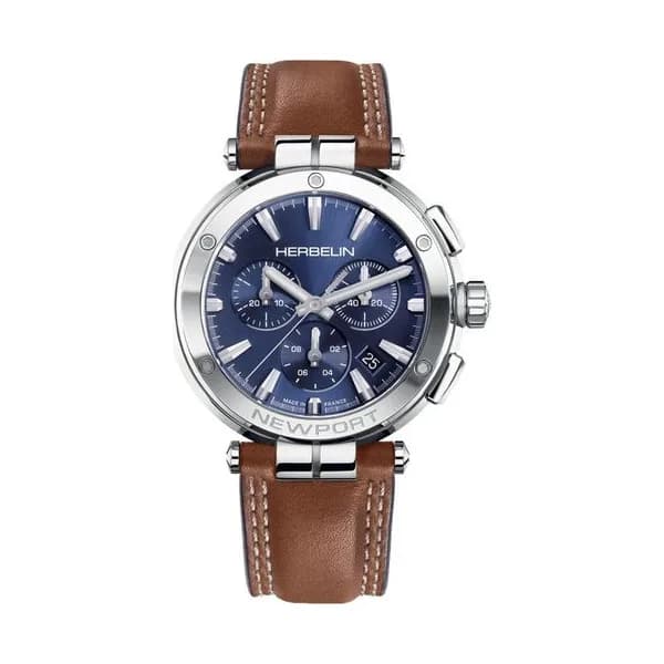 Michel Herbelin Montre Michel Herbelin Newport Chrono quartz cadran bleu bracelet cuir 40,5 mm
