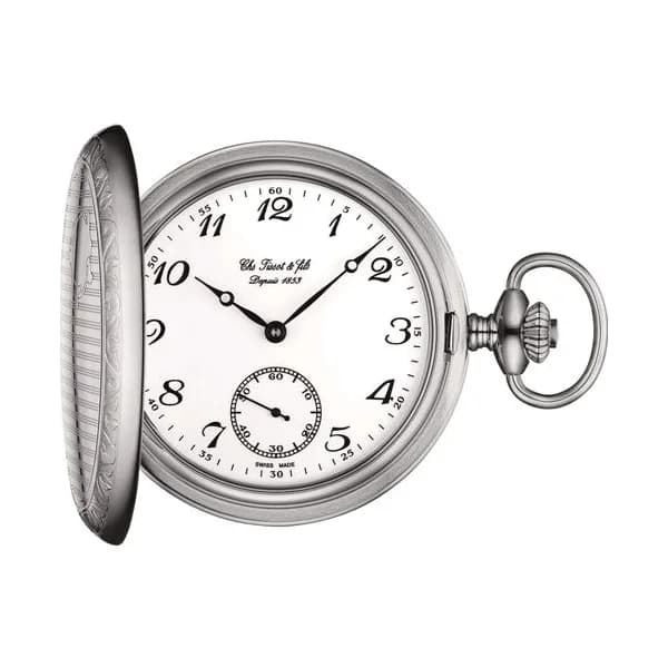 Tissot Montre Tissot Savonnette mécanique cadran blanc chaîne acier 49,4 mm
