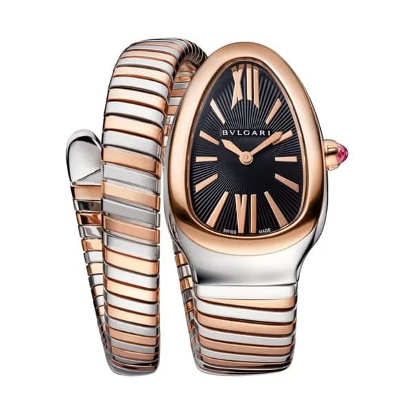 Bulgari Montre Bulgari Serpenti Tubogas quartz cadran noir bracelet acier et or rose 35 mm