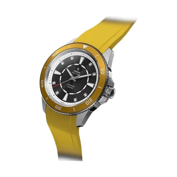 Yema Montre Yema Sous-Marine automatique cadran noir bracelet caoutchouc jaune 40,5 mm