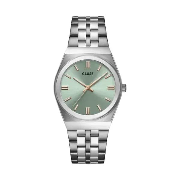 Cluse Retro 70s Watch Steel, Sage Green, Silver Colour