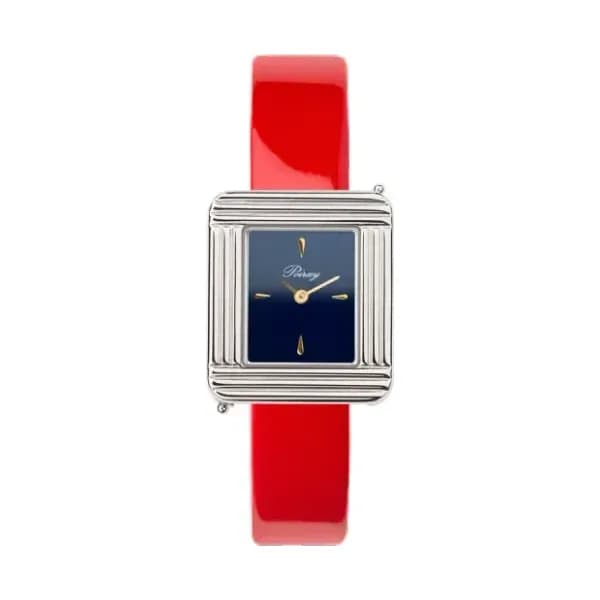 Poiray Montre Poiray Ma Première Mini Acier Cadran Bleu Bracelet Veau Vernis Rouge
