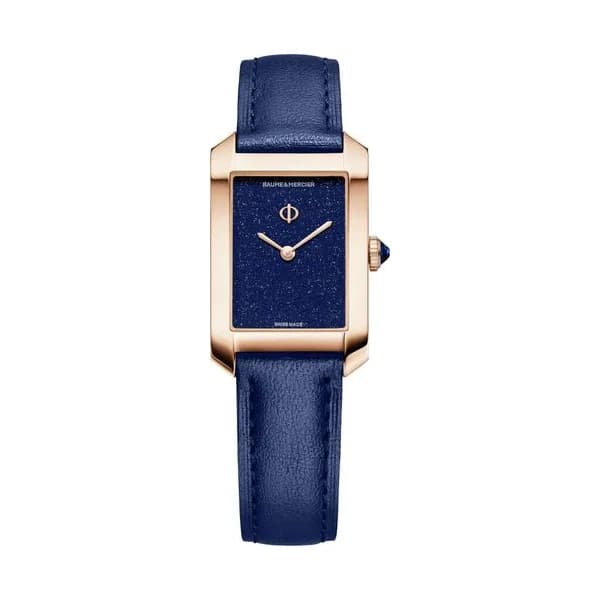 Baume & Mercier Montre Baume et Mercier Hampton Or Rose quartz cadran bleu bracelet cuir bleu 35 x 22 mm