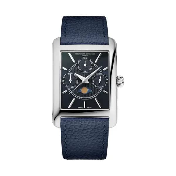 Frédérique Constant Montre Frédérique Constant Classics Carrée Calendar Moonphase Quartz Cadran Bleu foncé Bracelet Cuir - FC-265N4C6