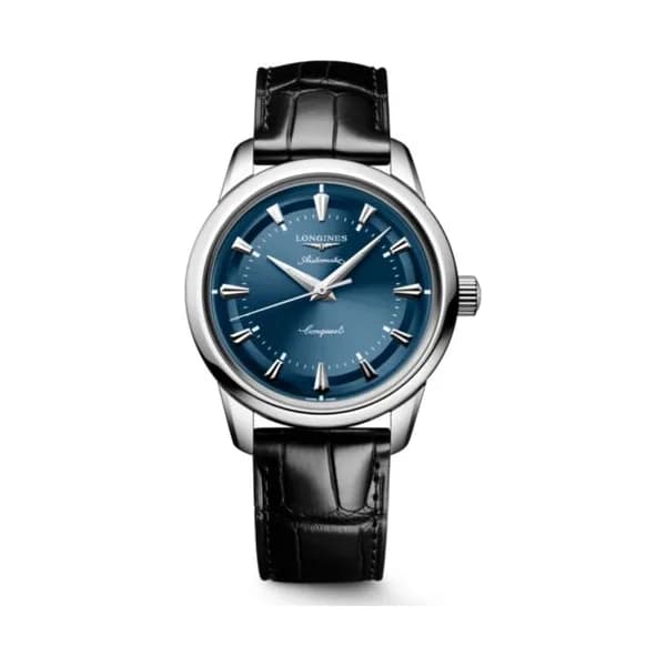 Longines Montre Longines Conquest Heritage 40mm Automatique Cadran Bleu laqué poli Bracelet Alligator