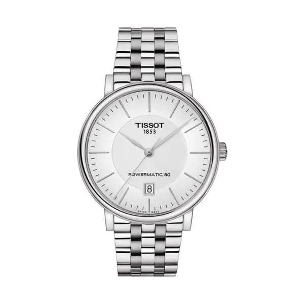 Tissot Montre Tissot T-Classic Carson Premium Powermatic 80 cadran argenté bracelet acier 40 mm