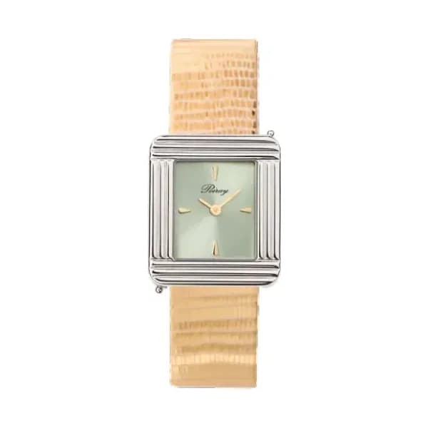 Poiray Montre Poiray Ma Première Acier Cadran Vert Bracelet Chèvre Doré