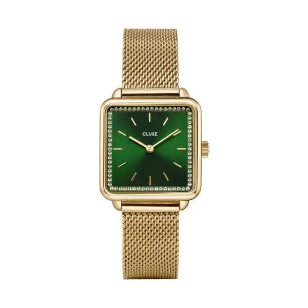 Cluse La Tétragone Watch Mesh stones Green, Gold Colour