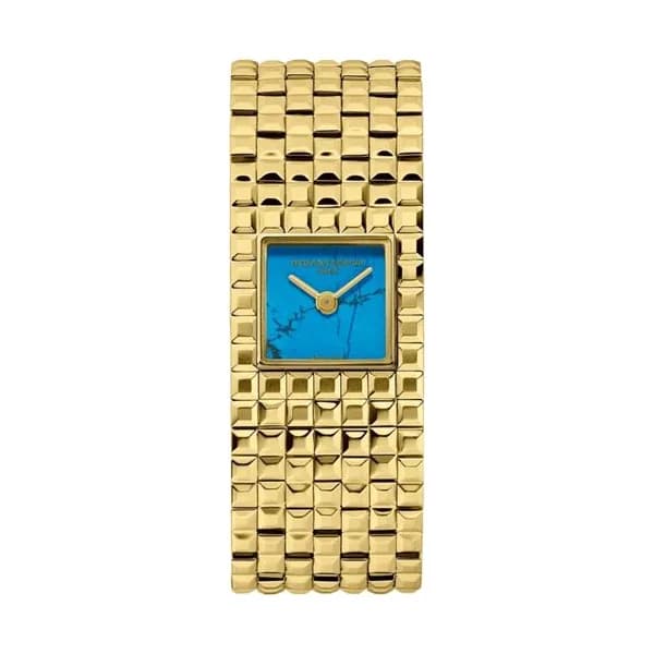 Frédérique Constant Montre Frédérique Constant Classics Manchette PVD Or Jaune quartz cadran turquoise bracelet acier 25.7 x 20 mm