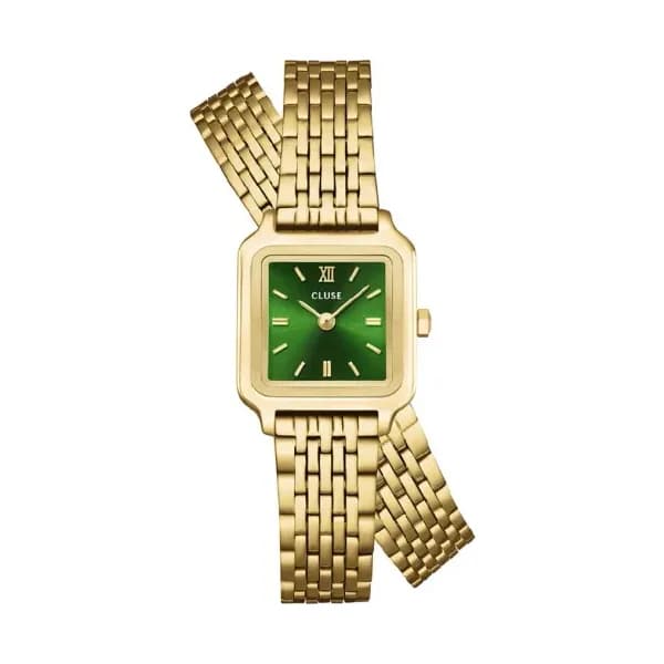 Cluse Gracieuse Mini Watch Double Steel, Forest Green, Gold Colour
