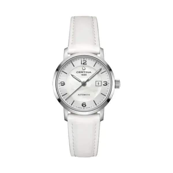 Certina Montre Certina DS Caimano Lady Automatic 29mm Automatique Cadran Nacre Bracelet Cuir Blanc