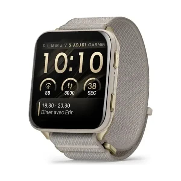 Garmin Montre Garmin Venu X1 Soft Gold Titane Gray Bracelet Nylon Lin
