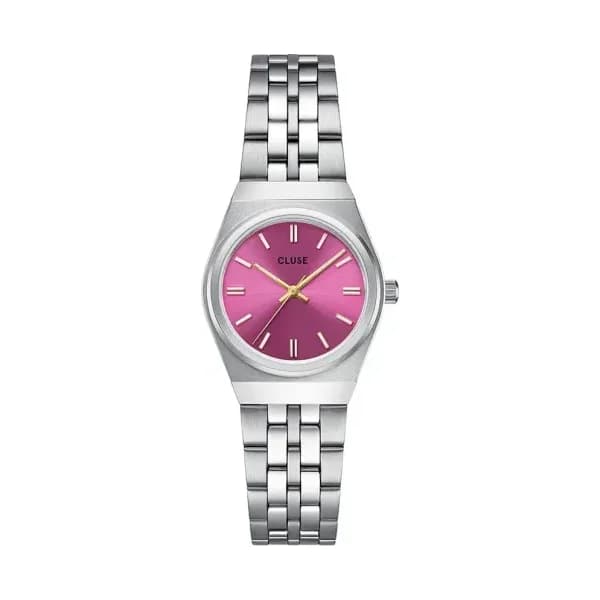 Cluse Retro 70s Mini Watch Steel, Fuchsia, Silver Colour