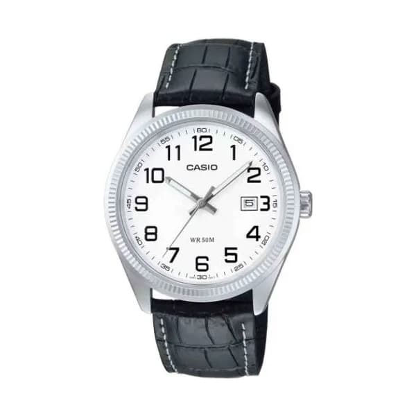 Casio Montre Casio Timeless - Standard - Blanc chiffré & Cuir Noir - MTP-1302PL-7BV