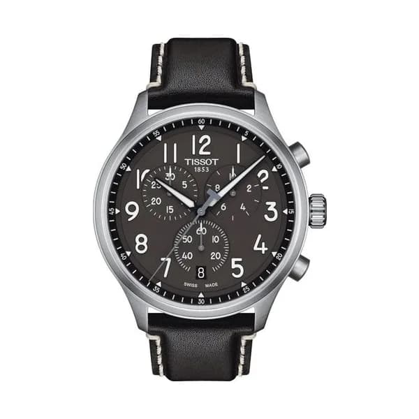 Tissot Montre Tissot Chrono XL quartz cadran anthracite bracelet cuir noir 45 mm
