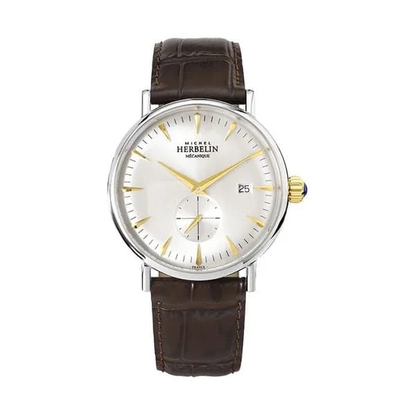 Michel Herbelin Montre Michel Herbelin Inspiration 1947 mécanique cadran argent bracelet cuir marron 40 mm
