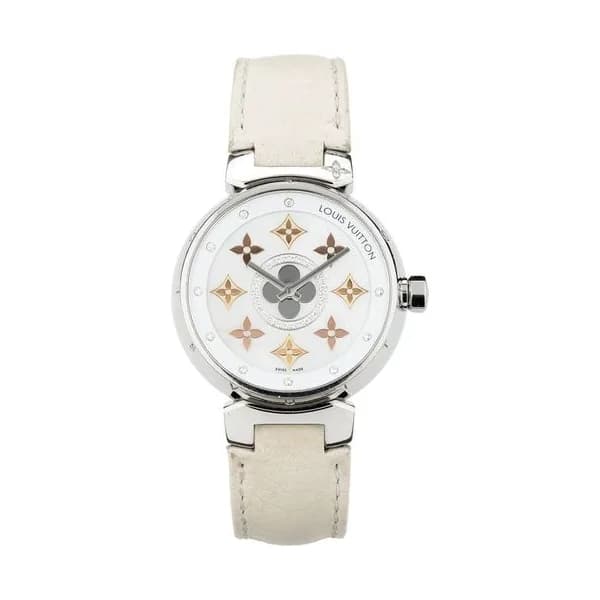Louis Vuitton Montre Louis Vuitton Tambour quartz cadran blanc diamants 34 mm Full Set 2017