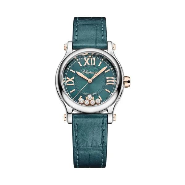 Chopard Montre Chopard Happy Sport automatique cadran bleu sarcelle bracelet cuir 30 mm
