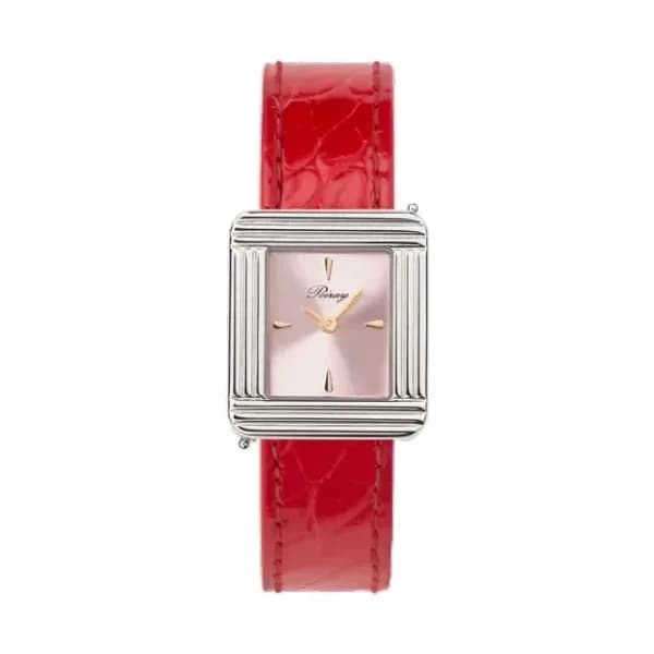 Poiray Montre Poiray Ma Première Acier Cadran Rose Bracelet Alligator Rouge