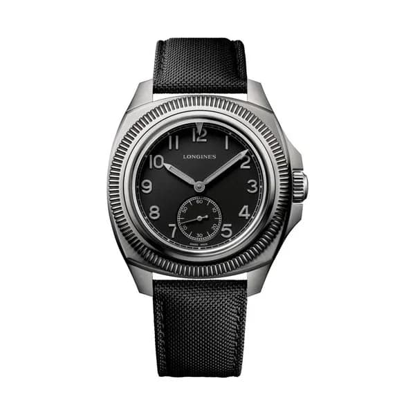 Longines Montre Longines Pilot Majetek Pioneer Edition automatique cadran noir bracelet tissu noir 43 mm