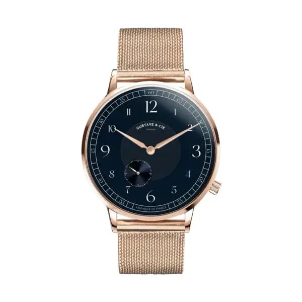 Gustave & Cie Montre 12H Hector Or Rose & Bleu Milanais Or Rose 36mm