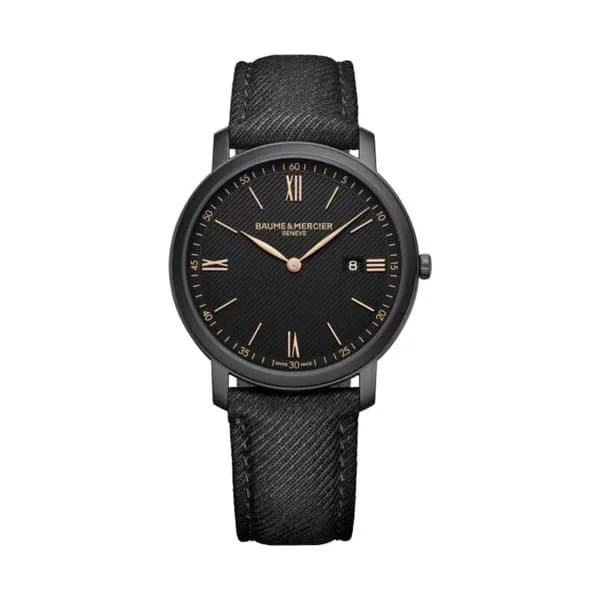 Baume & Mercier Montre Baume et Mercier Classima quartz cadran noir bracelet toile noir 39 mm