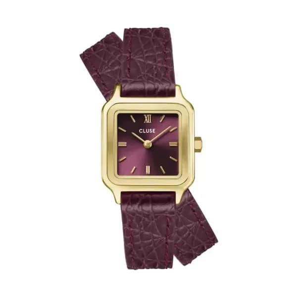 Cluse Gracieuse Petite Watch Double Crocodile Leather, Wine, Gold Colour