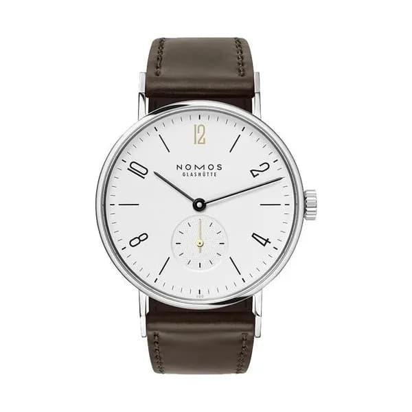 Nomos Montre Nomos Tangente Edition Limitée Centenaire Lepage mécanique cadran blanc bracelet cuir marron 35 mm